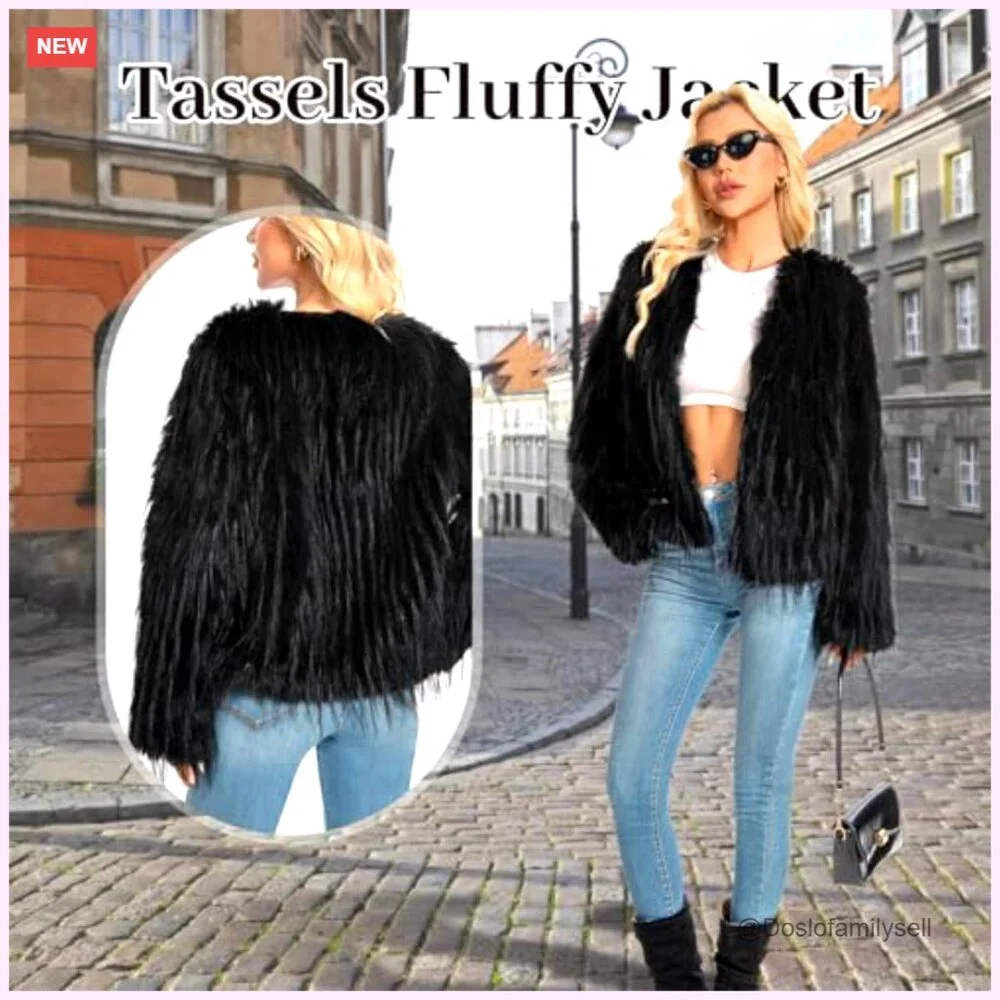 Plus Size Faux Fur Jacket Winter Coat Long Sleeve with Pockets - Picture 5 of 6